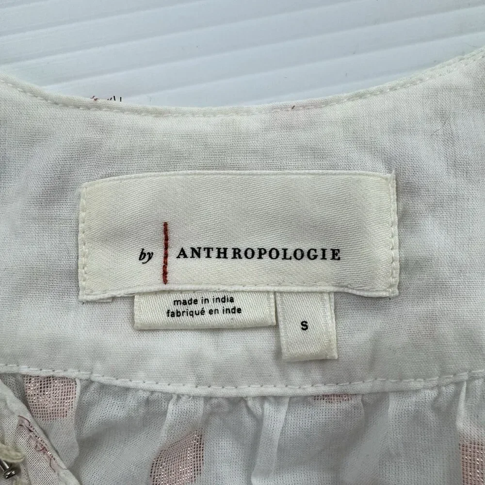 Anthropologie Beaded Embroidered Peasant Crop Top Small Boho India Metallic Dot